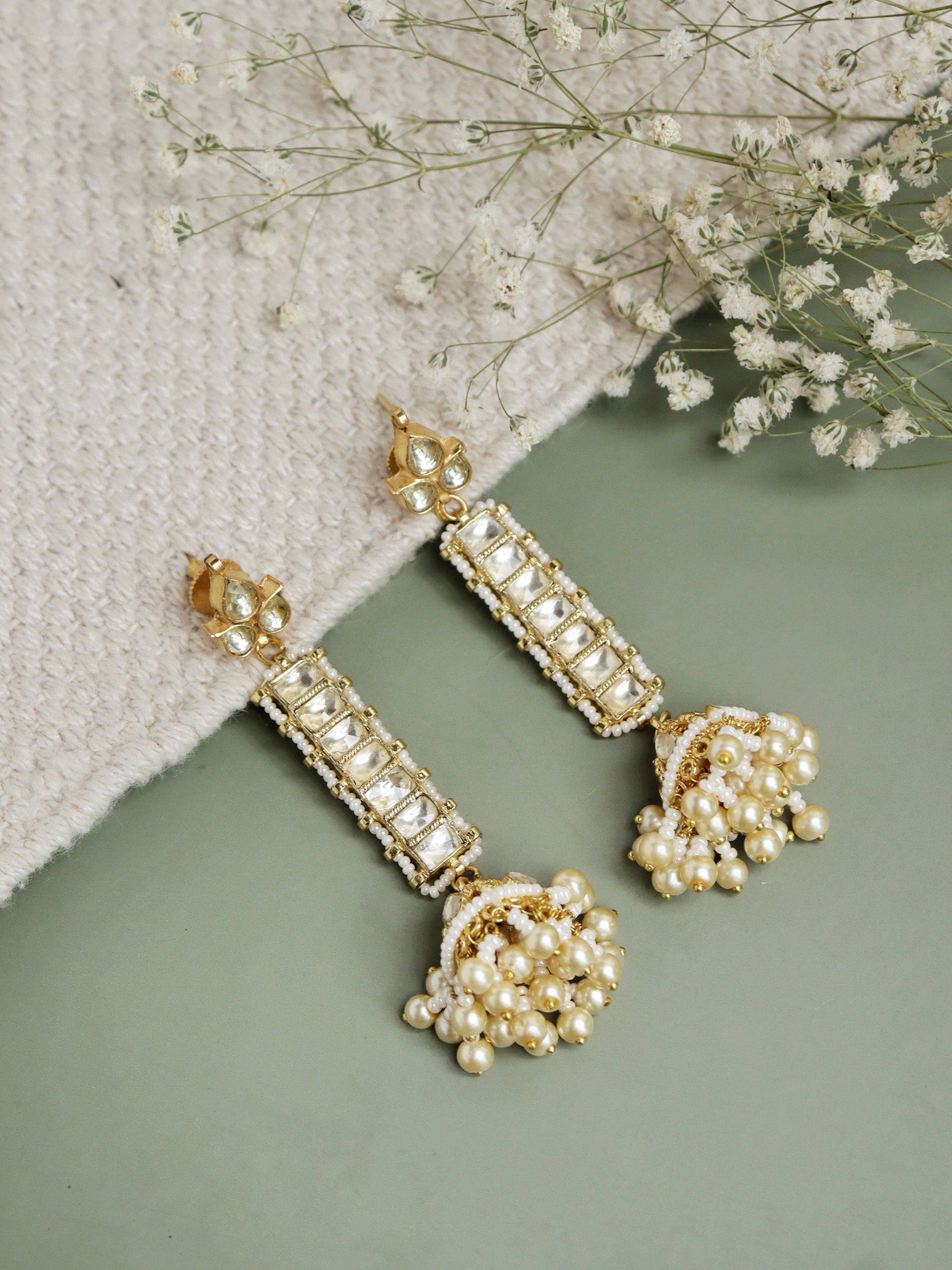 Buy Traditional Impon Stud White Stone Gold Earrings Design